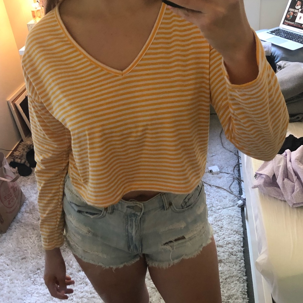 Yellow and white striped crop top
